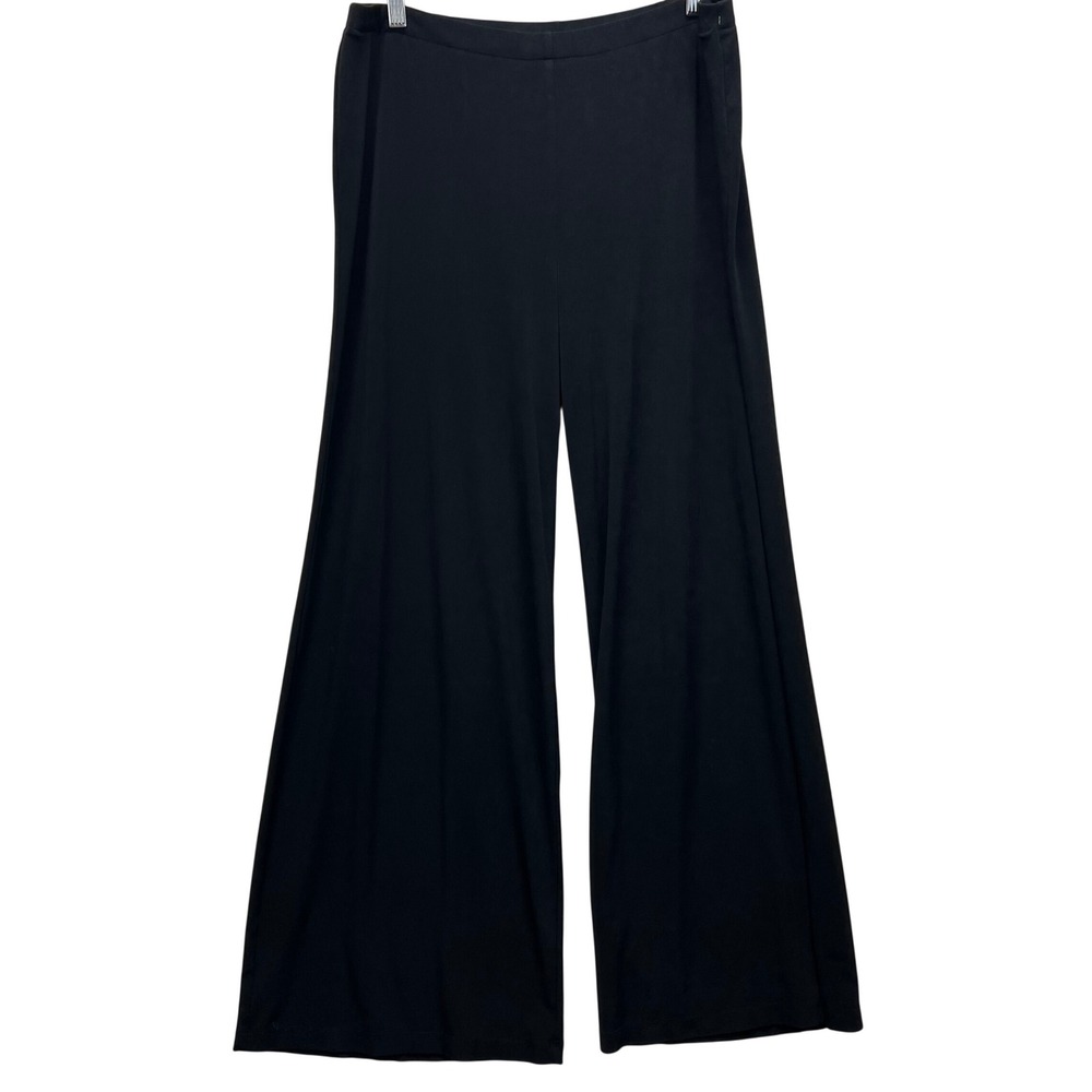 Chicos Travelers Wide Leg Pants Women 2 Large 12Black High Rise Palazzo Slinky